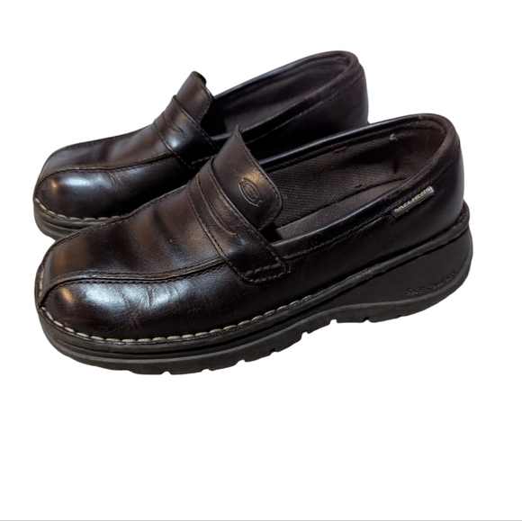 Skechers Shoes - Vintage Y2K Skecher's Chunky Platform Loafers Shoe Brown Leather 90s Size 6.5